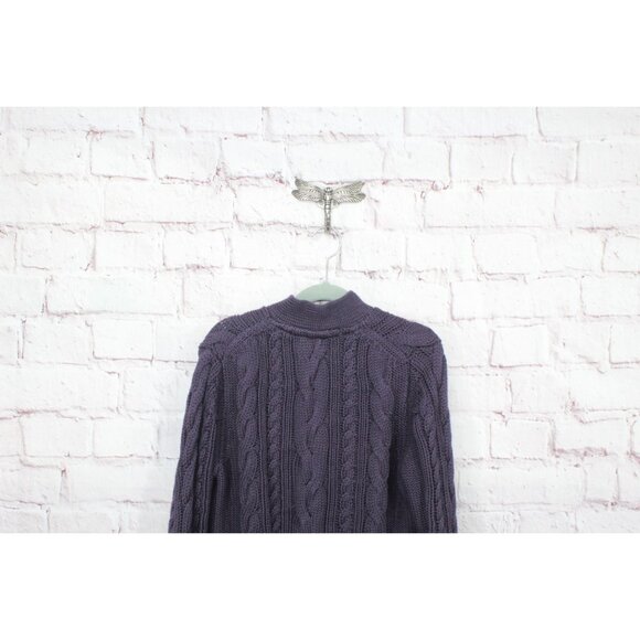 LL Bean Double L Cable Sweater Button Front Cardigan Purple Size XS - Picture 4 of 12